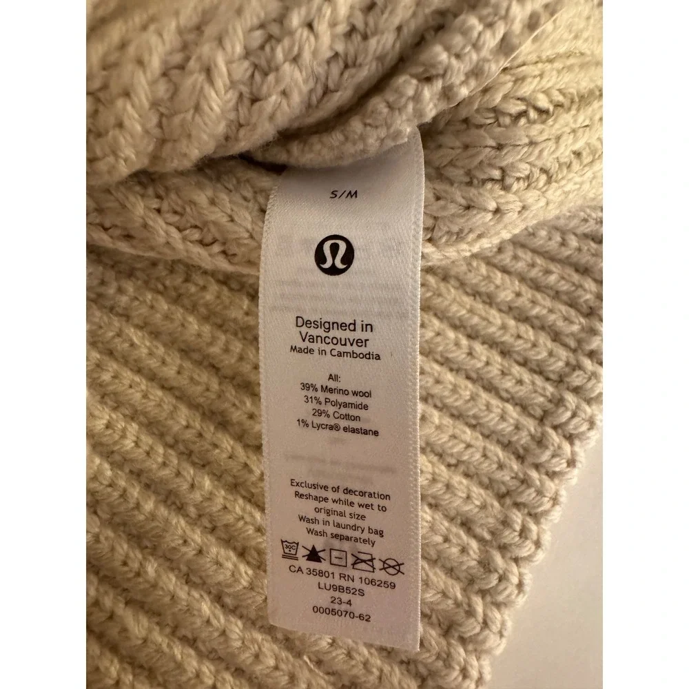 Lululemon Close Fit Wool Blend Ribbed Knit Beanie Hat Taupe S‎ M